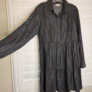 Easel Denim Shirt Dress Tiered Black-wash Gray